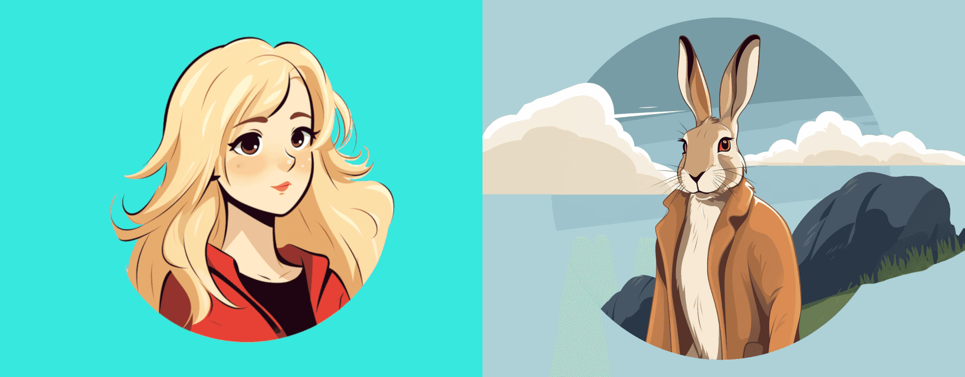 Side by side image showing a young lady with blond hair and a hare, demonstrating the homophones hair and hare